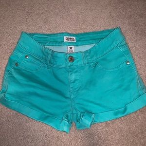 Mint green jean shorts